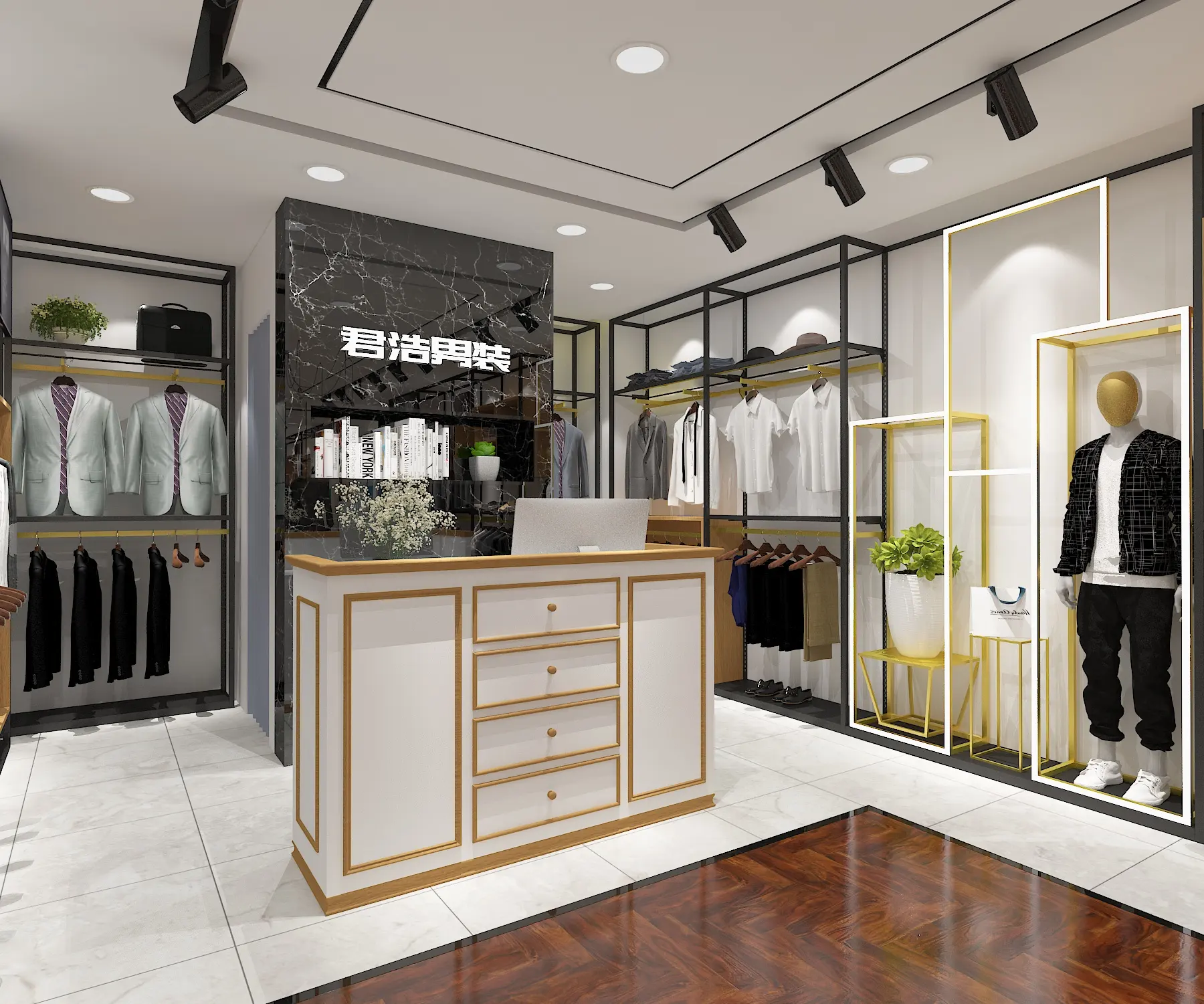 Accessori per negozi di lusso ed esposizione di mobili Boutique Display in oro personalizzato espositore negozio di abbigliamento