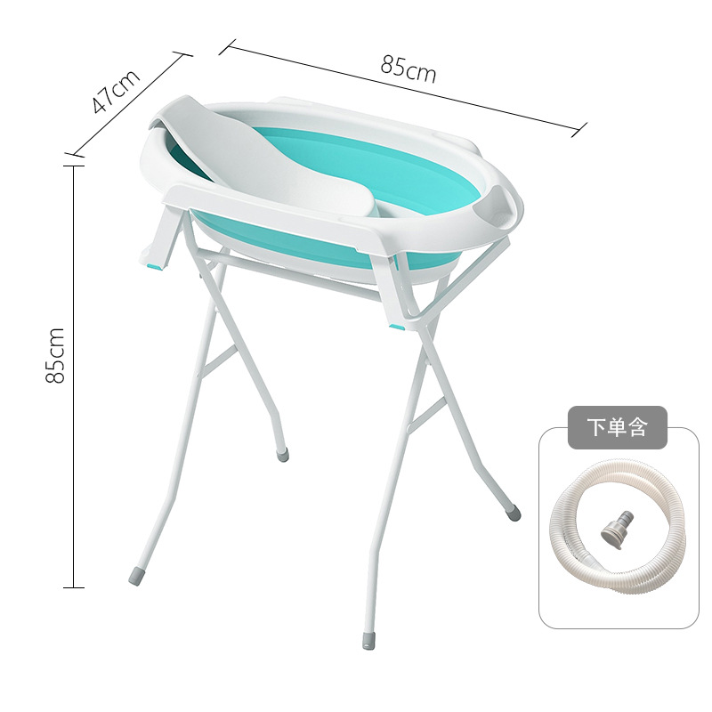 White stand + blue bath tub + white bath rack