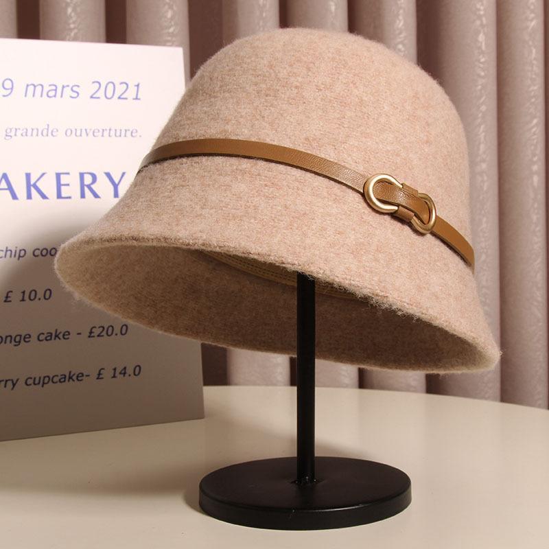 Wool blend figure-eight buckle fisherman's hat, beige