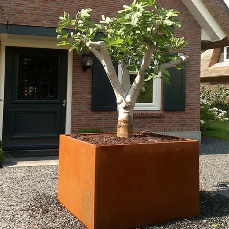 Vasi quadrati in acciaio Corten grandi fioriere da giardino in metallo rustico