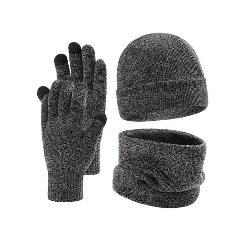 Slouchy – bonnet tricoté en polaire pour hommes et femmes, gants pour écran tactile, cache-cou à carreaux, écharpe d'hiver, ensemble de gants