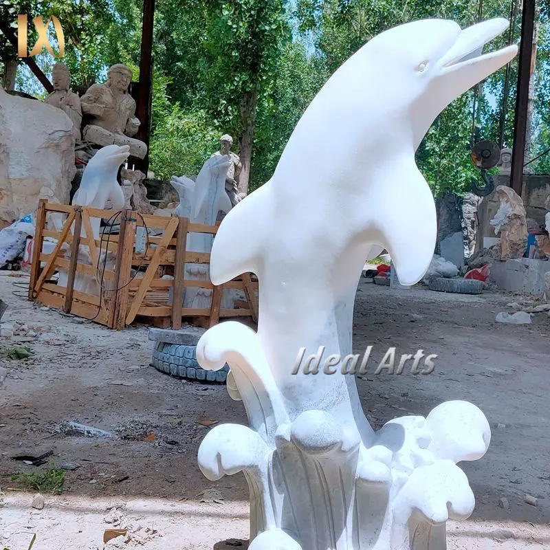 Su misura all'aperto decorazione del giardino grigio marmo delfino statua per la vendita