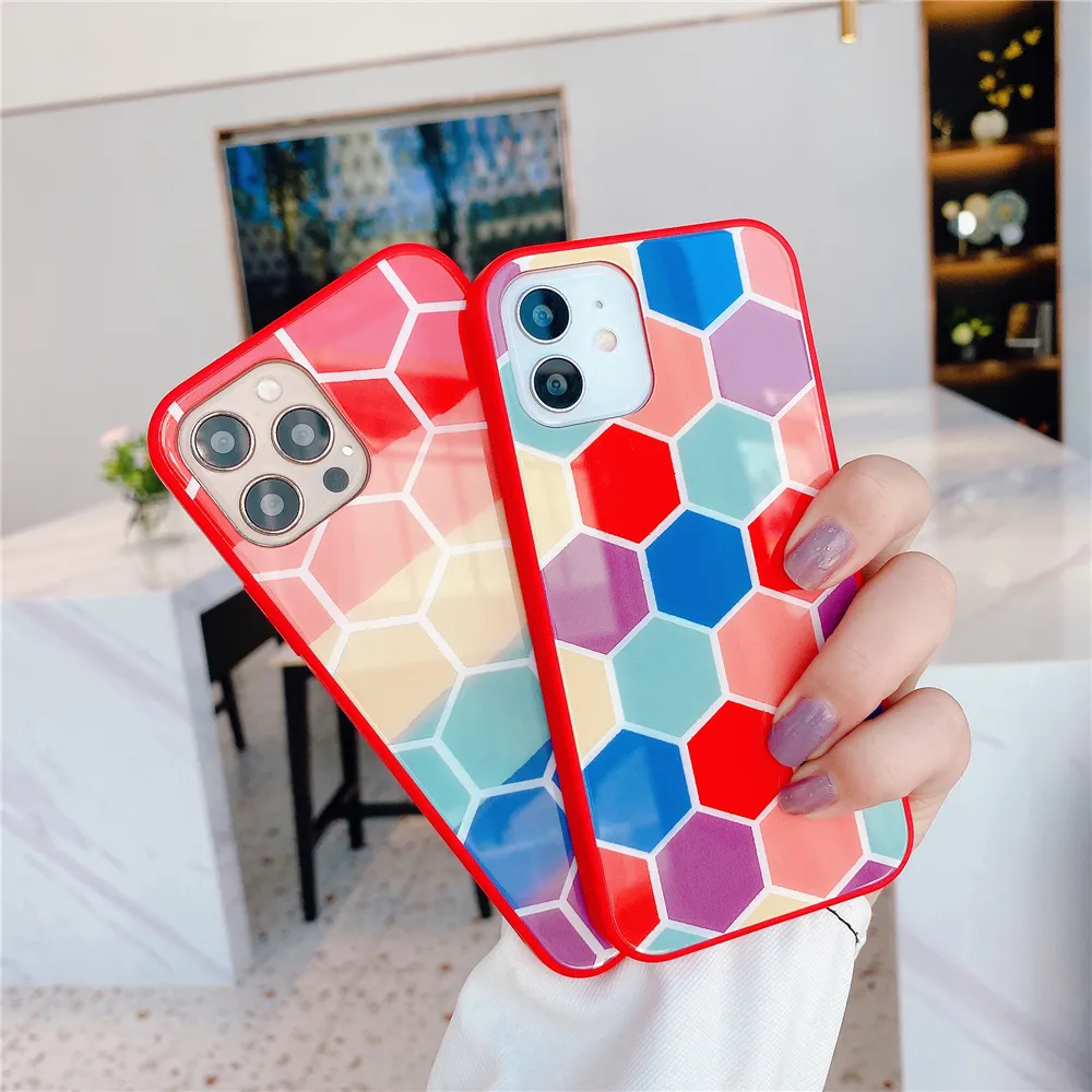 Funda de silicona líquida con estampado uv para teléfono móvil, carcasa de vidrio templado arcoíris para iPhone XS MAX