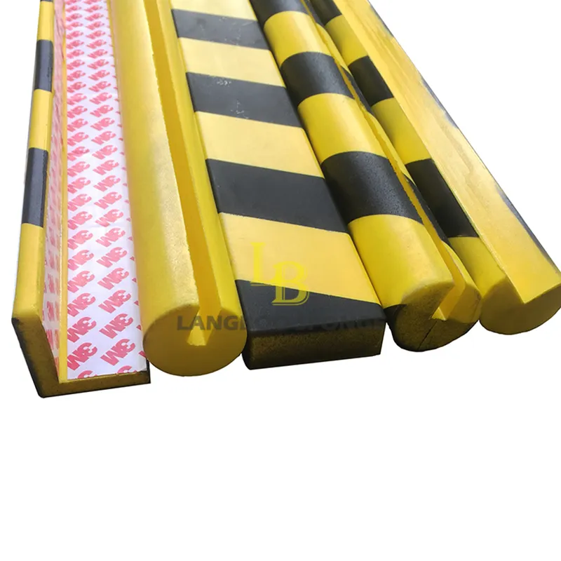 Negro y amarillo advertencia de seguridad protección de espuma de poliuretano de parachoques de la PU protector de borde de anti-colisión de