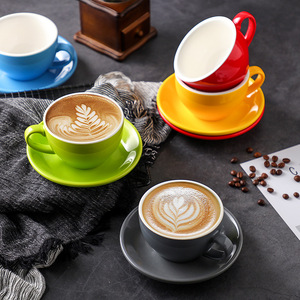 350ml無地カプチーノラテセラミックコーヒーカップとソーサーセット再利用可能カスタムロゴイタリアコーヒーカップとソーサー
