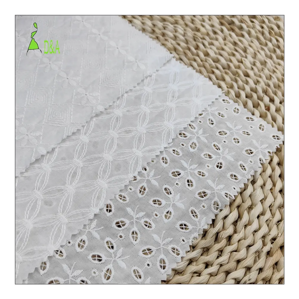 Tecido bordado de algodão 100% algodão, branco de pano têxtil, suíço, voile, para mulheres