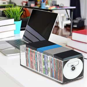 工厂批发带手柄的透明DVD支架盒可堆叠存储容器搁板组织器亚克力DVD/CD储物盒 - Product Image 6