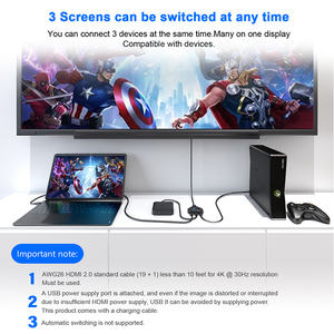 3ポート4K 30HZ HDM1スイッチ3インチ1アウトHDMIスイッチャーHD 3D UHDアダプター3X1 HDCP2.2 4K HDMIスイッチケーブル付き - Product Image 5