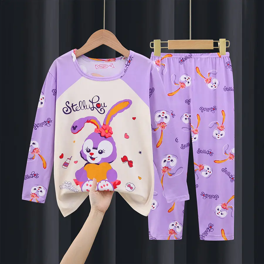Pijamas infantis manga longa, conjunto de roupas para estudantes e meninos de 2-10 anos, seção fina, desenhos animados