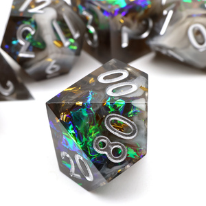 ชุดลูกเต๋าขอบคม RPG 7ชิ้นชุดลูกเต๋า DND เรซิ่นเกมกระดานหลายด้านของขวัญ DND สำหรับเกมตารางเล่นบทบาท (หลุมดำ) - Product Image 5