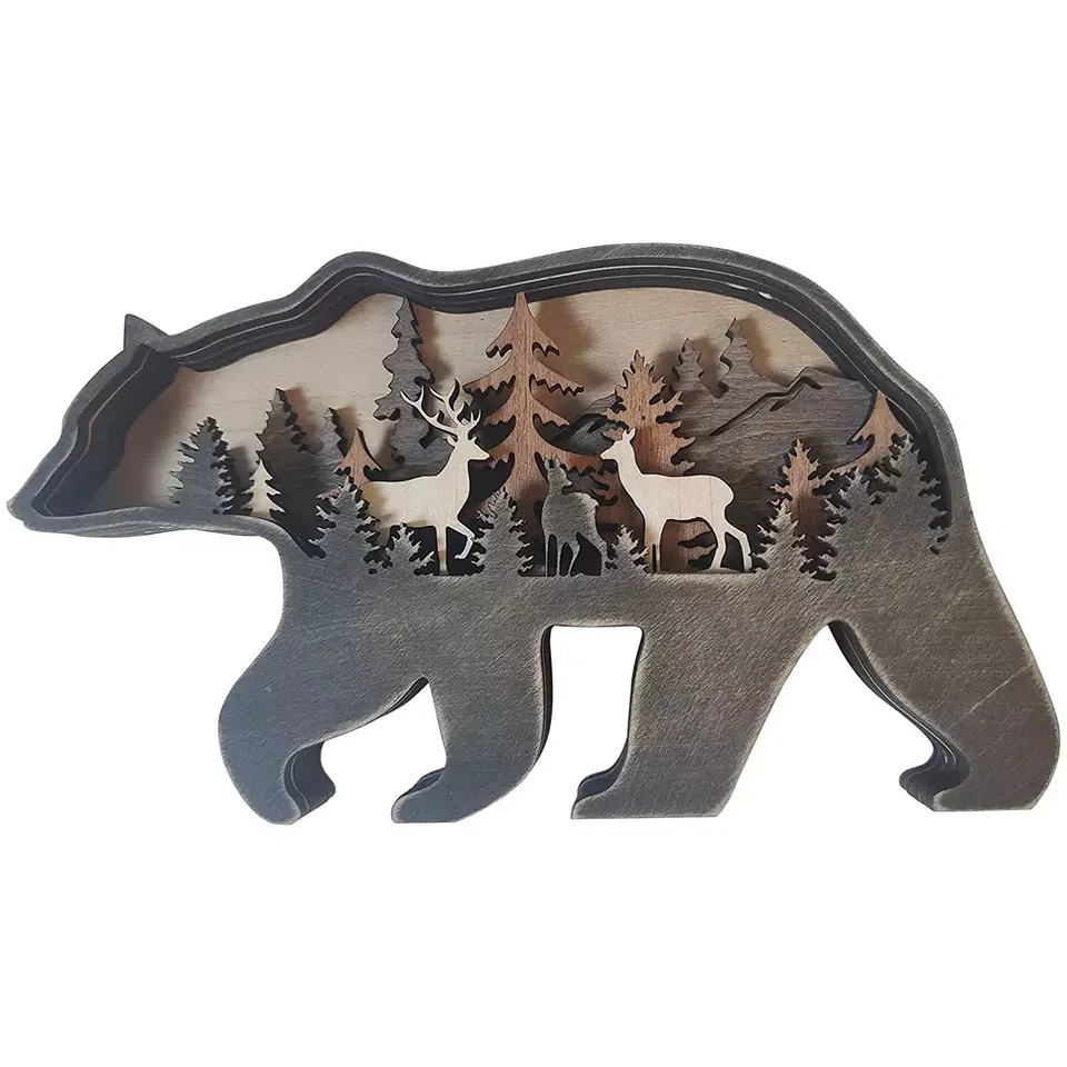 Медведь и горы многослойный деревянный Лес Животные широкая деревянная стена искусство рождественские украшения Поставки