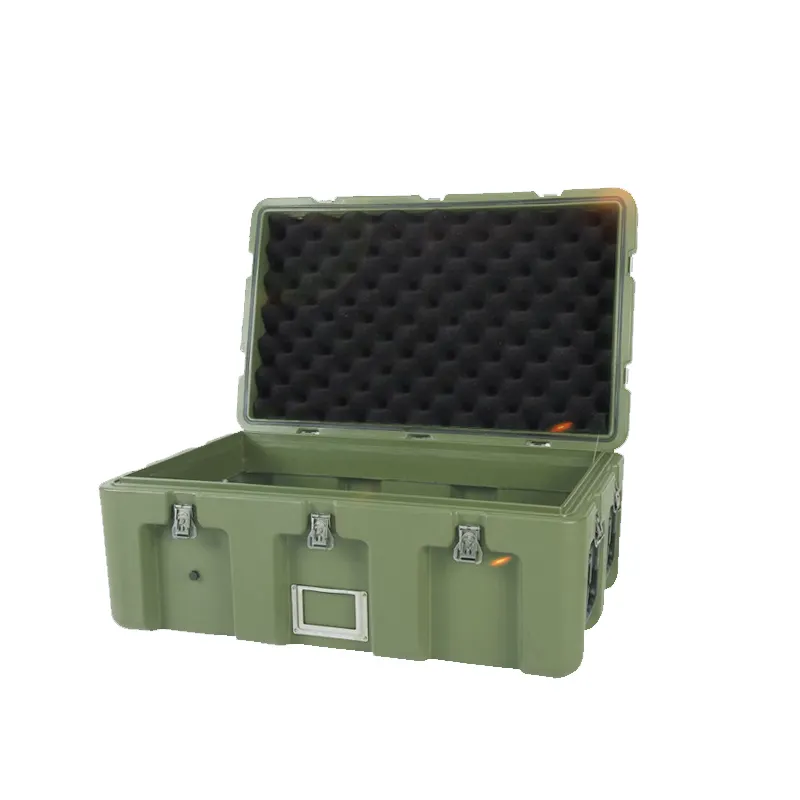 Caja de almacenamiento de herramientas de reparación resistente a caídas, resistente al agua, militar, verde, PE, rotomoldeo