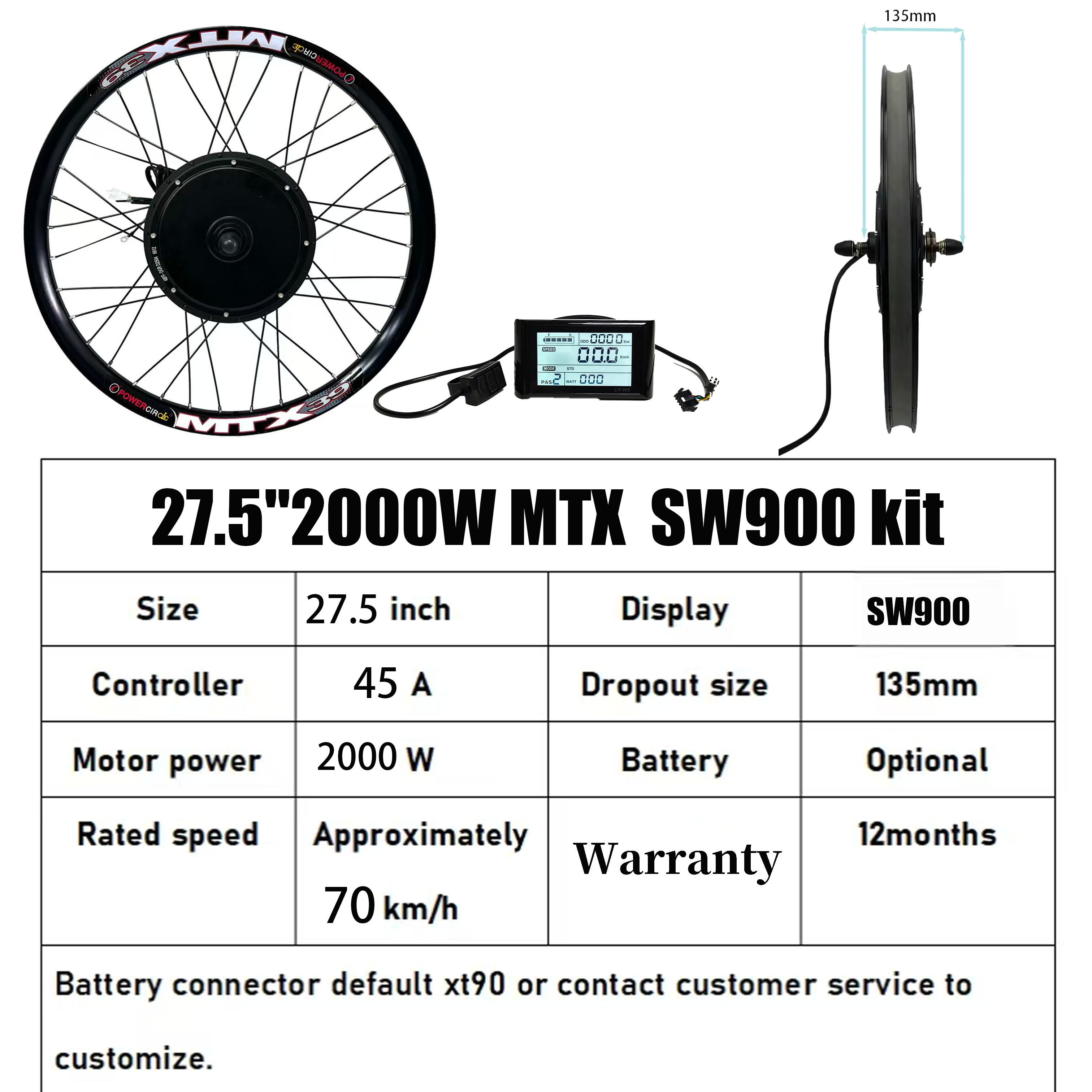 Kit moteur SW900 27,5 pouces 3000W 72V