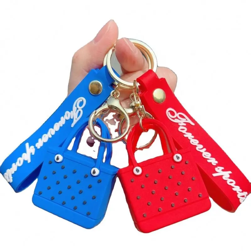 new 3D keychains EVA beach hole bag key chain fashion seaside big basket PVC silicone pendant mini bogg keychain