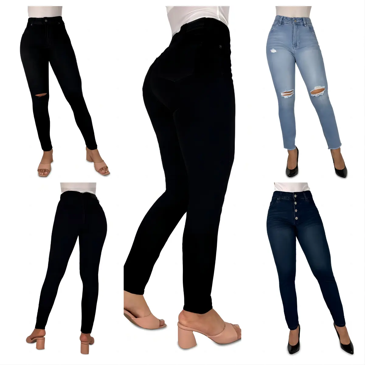 Jeans elásticos denim y look más delgado para mujer Jeans ajustados para mujer Pantalones slim fit Colombia sexy lápiz jeans
