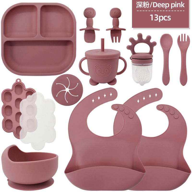 Rose foncé-2 bavoirs carré petite ventouse bol ours tasse collation co