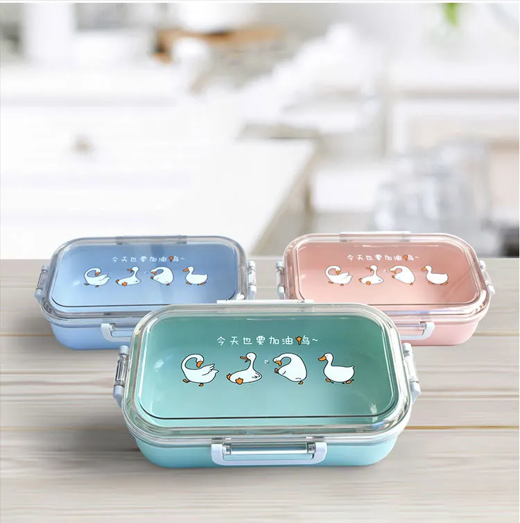 Boîte à déjeuner en plastique, 5 pièces, motif imprimé pour essentiels quotidiens, boîte à Bento coréenne à 4 boutons