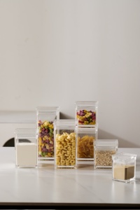 Caja de especias para cocina, recipiente cuadrado de acrílico transparente apilable, juego de tarros de contenedores de almacenamiento de especias con tapa - Product Image 6