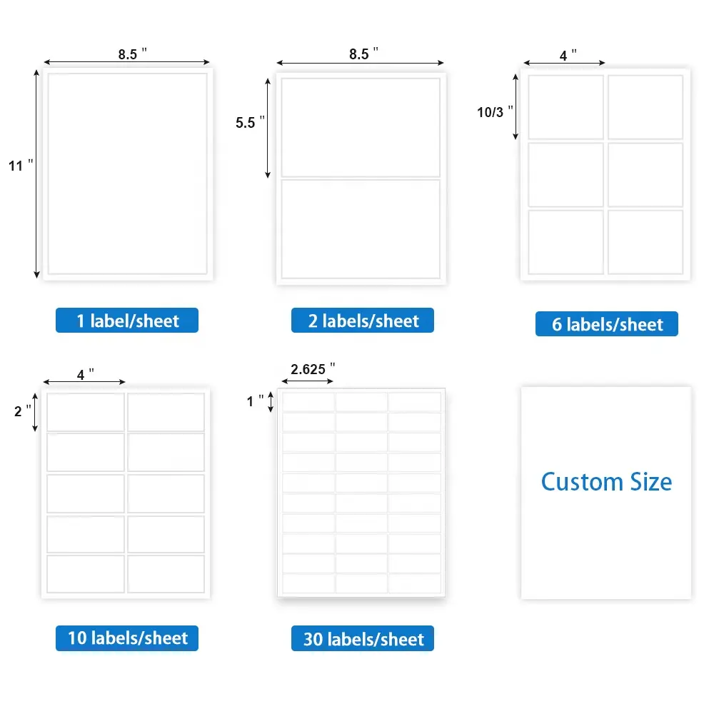 1 "X2.625" A4 Troquelado Autoadhesivo Impresión Etiqueta Hojas de papel A4 Hoja de etiquetas Etiqueta adhesiva