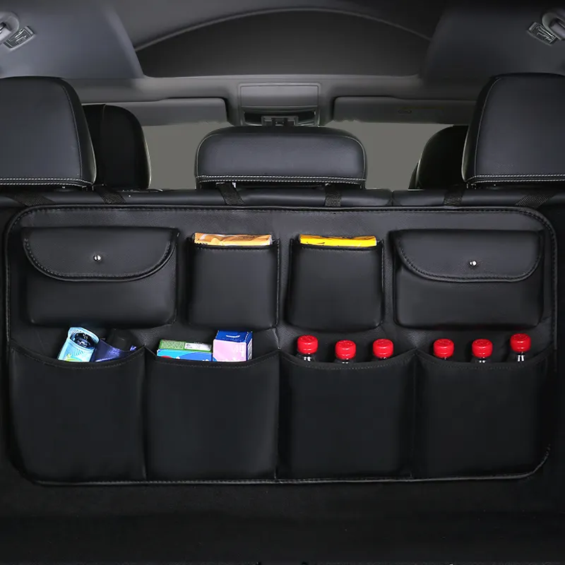 Sac de rangement pour coffre de voiture, sacoche multi-usages pour arrière de véhicule, rangement finition, accessoires d'intérieur, nouveau sac de rangement 2019 en cuir pour siège arrière de voiture