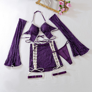 2025 xuyên biên giới hộp đêm babydoll v-cổ ren Crochet đồ lót sexy thiết lập với cutout Sheer backless dây miễn phí áo ngực - Product Image 3