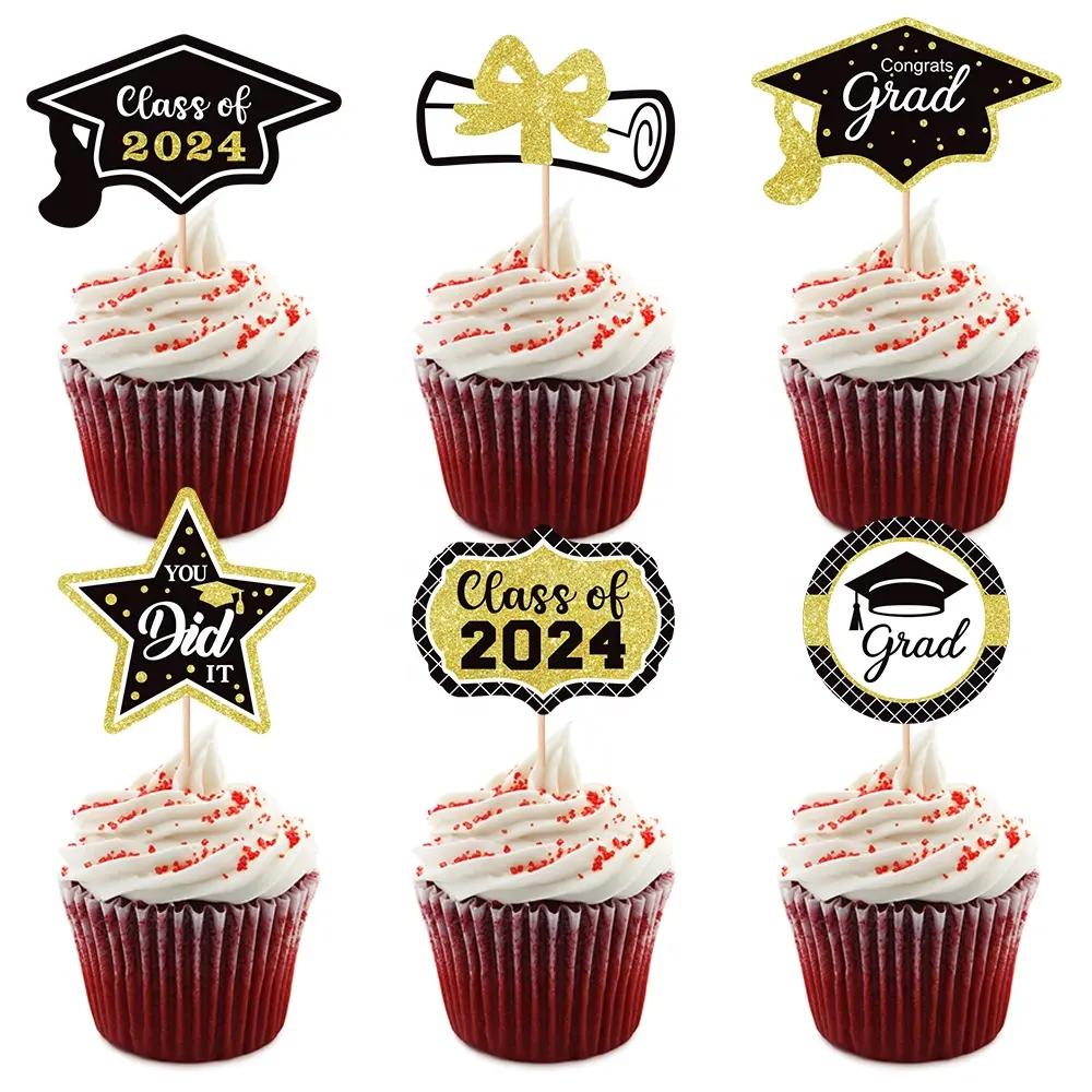 Tốt nghiệp cupcake Topper lớp của 2024 GRAD cupcake Picks 2024 thực hiện bánh trang trí cho 2024 tốt nghiệp chủ đề bên Nguồn cung cấp