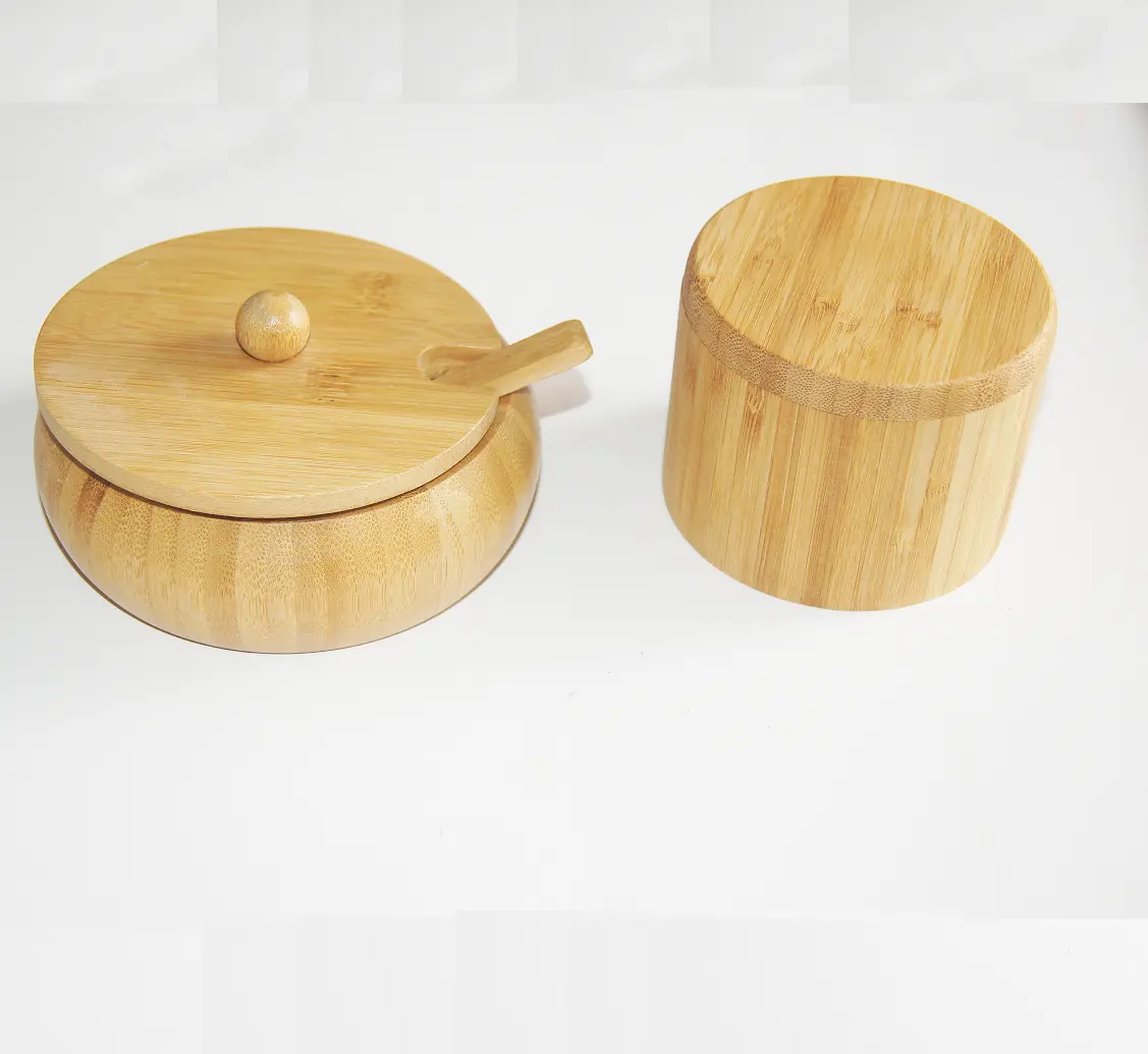 Caixa de madeira de bambu para sal e tempero