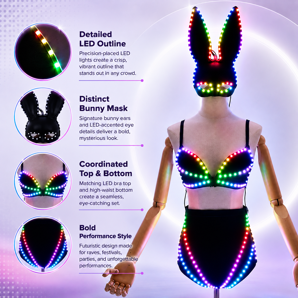 Costume de fille lapin arc-en-ciel