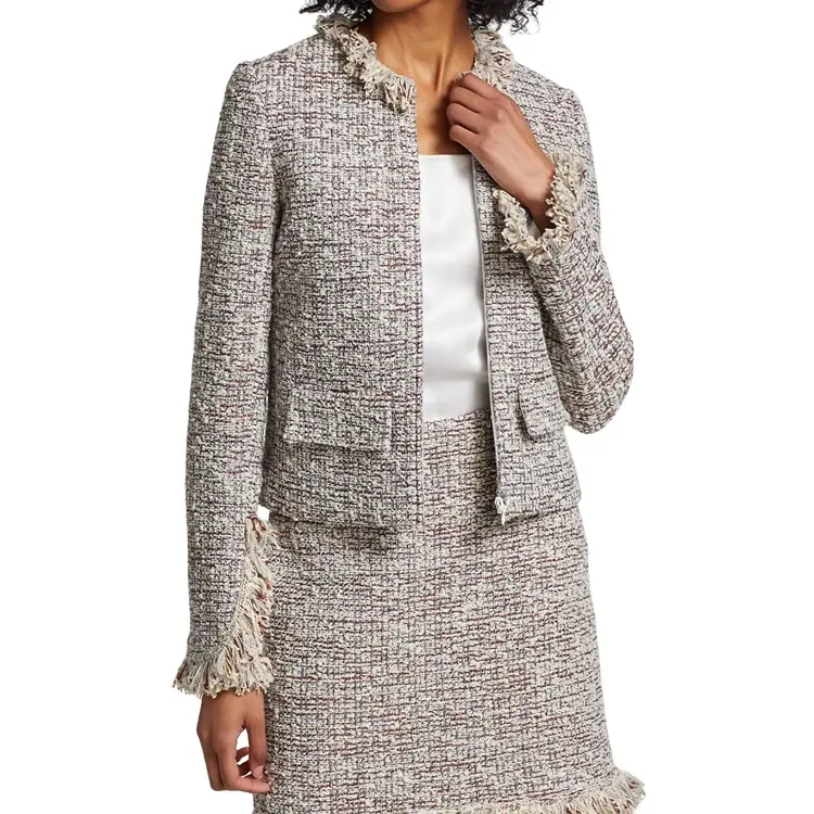 Ropa de alta calidad para mujer, traje de dos piezas, elegante, de Tweed, para oficina y fiesta