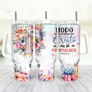 Custom Bible Verse Inspirational Faith Luke <strong>1</strong>:37 Cross Full Wrap 40oz Tumbler with Handle and Straw Tumbler <strong>Cup</strong> - Product Image 6