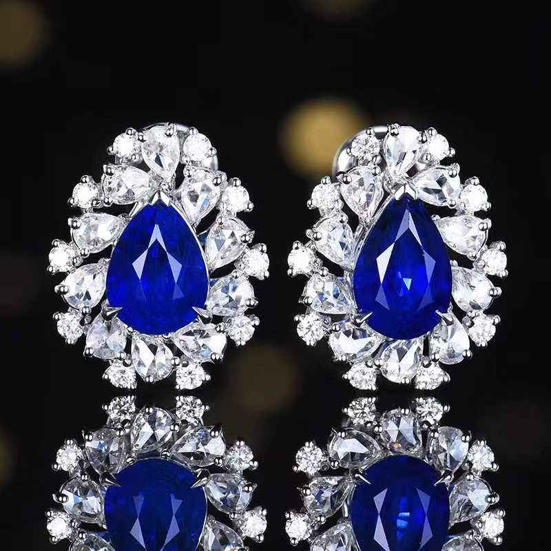 18k gold Natural sapphire diamond earring