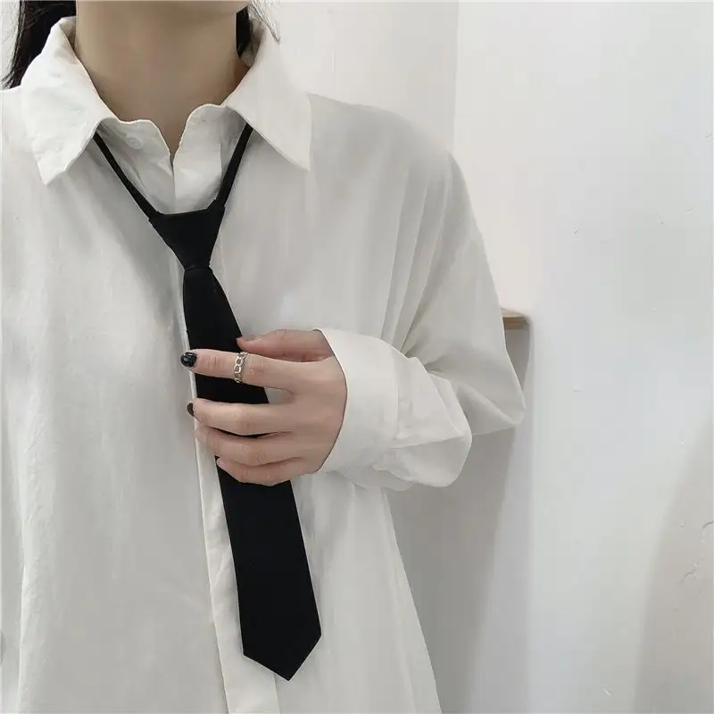 Homens Mulheres Estudantes Unisex Preto Simples Clip no Laço Uniforme Camisa Terno Gravatas Preguiçoso Pescoço Gravatas