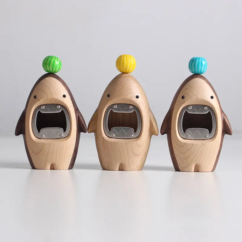 Abrebotellas de madera de nogal con Logo personalizado, Abrebotellas con diseño creativo de tiburón, regalos de lujo, novedad