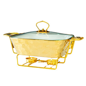New <strong>Golden</strong> Stone Pattern Rectangular Ceramic Baking Pan Heating Dry Soup Pot <strong>Bake</strong> Ware - Product Image 1