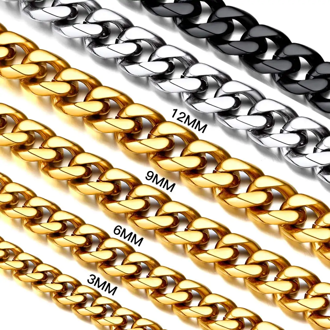 Moda popolare Curb Cuban Link donna 304 acciaio inossidabile 316L oro 18 carati placcato nero gioielli da uomo catena Hip Hop per uomo adolescente