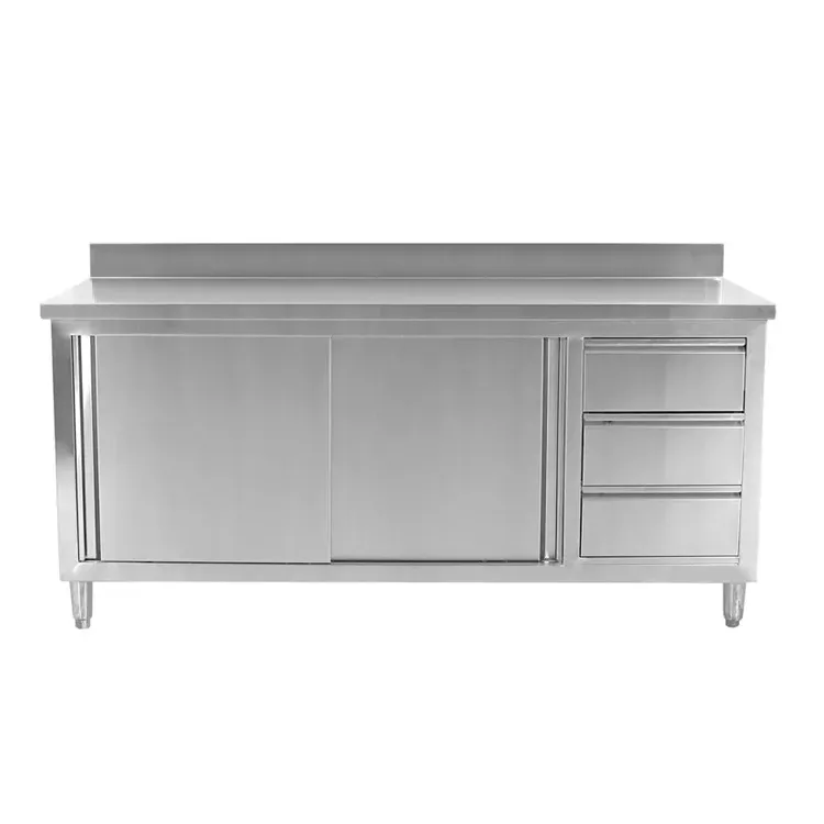 2024 Popular Kitchen Stainless Steel Work Table With Cupboard With Drawer Working Table With Cabinet