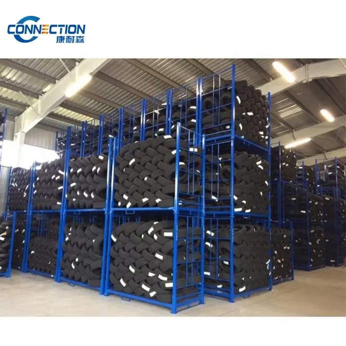 Có thể điều chỉnh sơn tĩnh điện thép Pallet lốp giá lưu trữ xếp chồng xe tải lốp giá có thể gập lại kho bền tùy chỉnh lốp giá