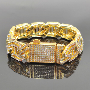 Moda takı 16mm geniş AAA Rhinestone 16mm H mektup altın küba Link zinciri Hip Hop paslanmaz çelik kolye - Product Image 4