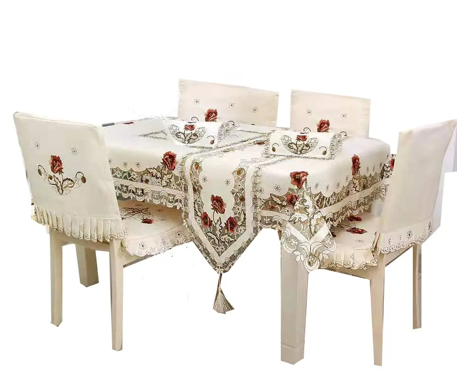 중국제 손 자수 디자인 테이블 피복 결혼식 훈장 의자 덮개 및 테이블 덮개