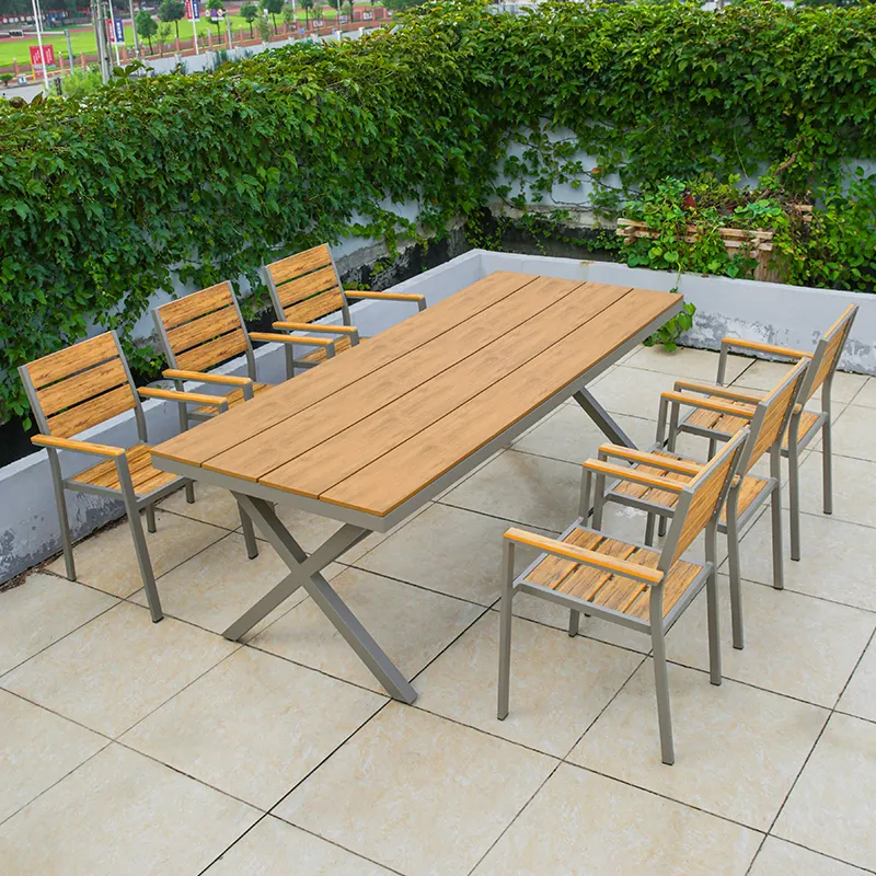Meja Makan luar ruangan, 7pcs mewah Set 6 kursi teras mebel meja taman dan kursi
