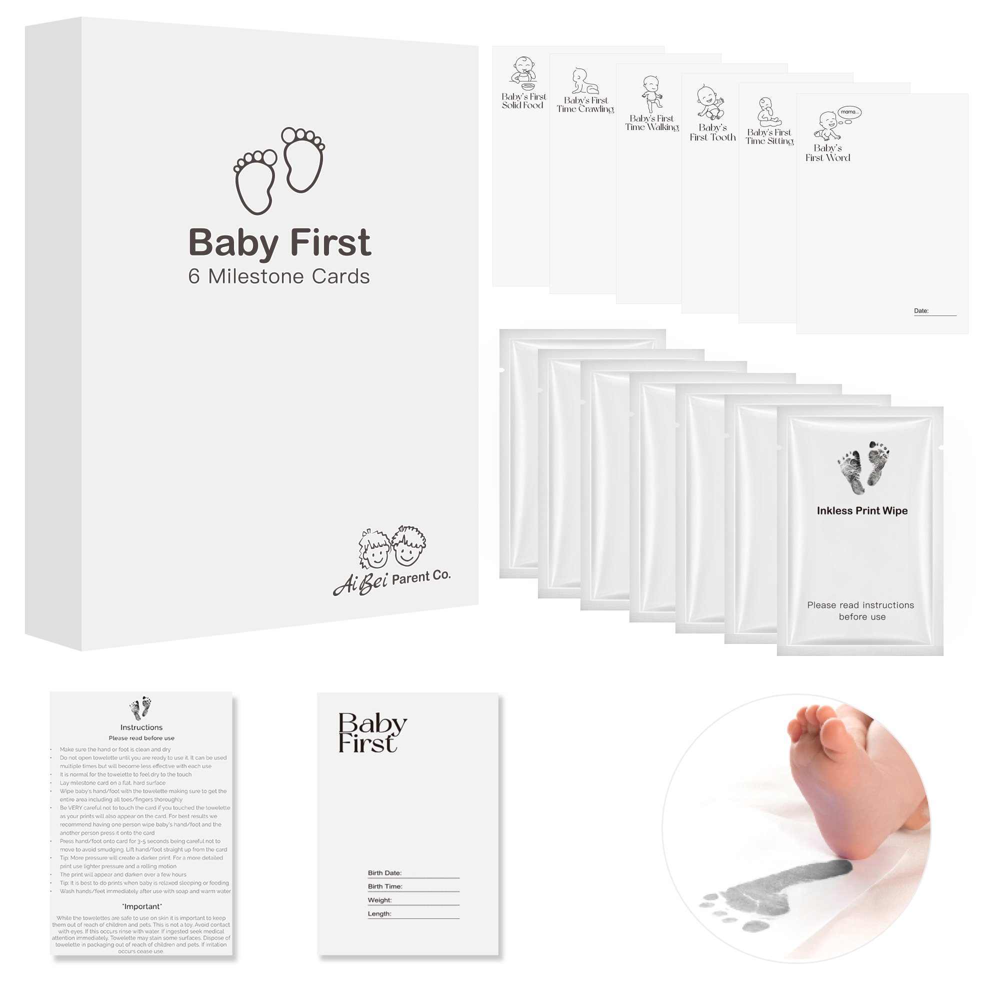 7 pièces premières cartes de jalon Inkless