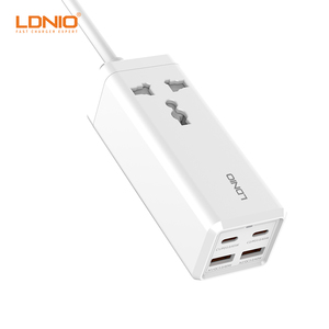 LDNIO-adaptador de teléfono SC1418 tipo C, Cable de extensión de escritorio, cargador 4 USB, enchufe EU UK US 65W