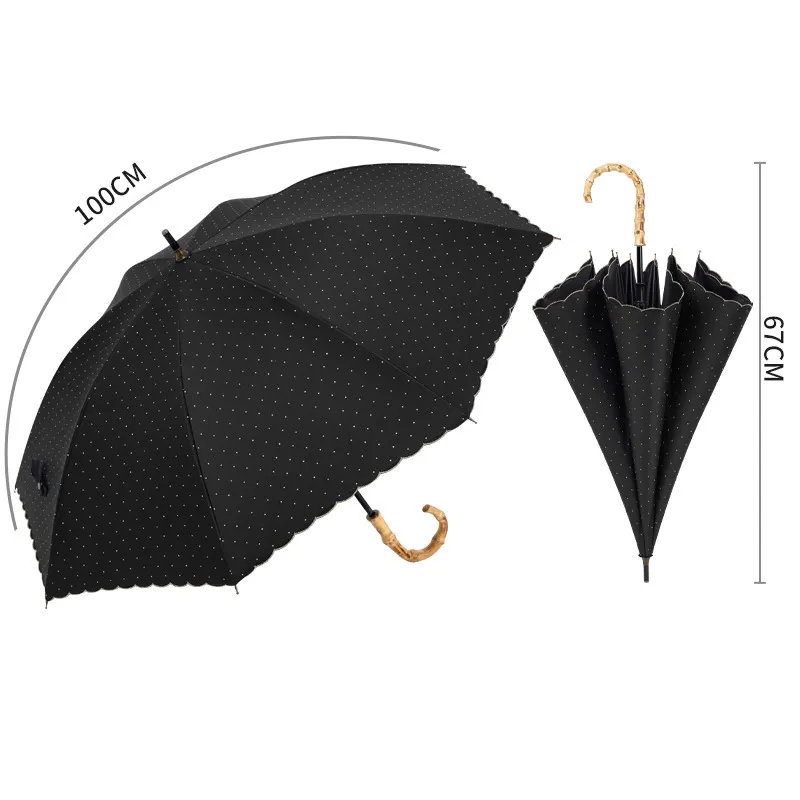 Ombrello lungo stile giapponese di lusso di bambù gancio curvo rivestimento nero protezione solare UV ombrellone ombrello