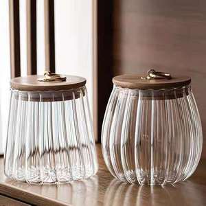 โหลแก้วใส่อาหารสไตล์ญี่ปุ่นปราศจากสารตะกั่วพร้อมฝาไม้ไผ่ - Product Image 1