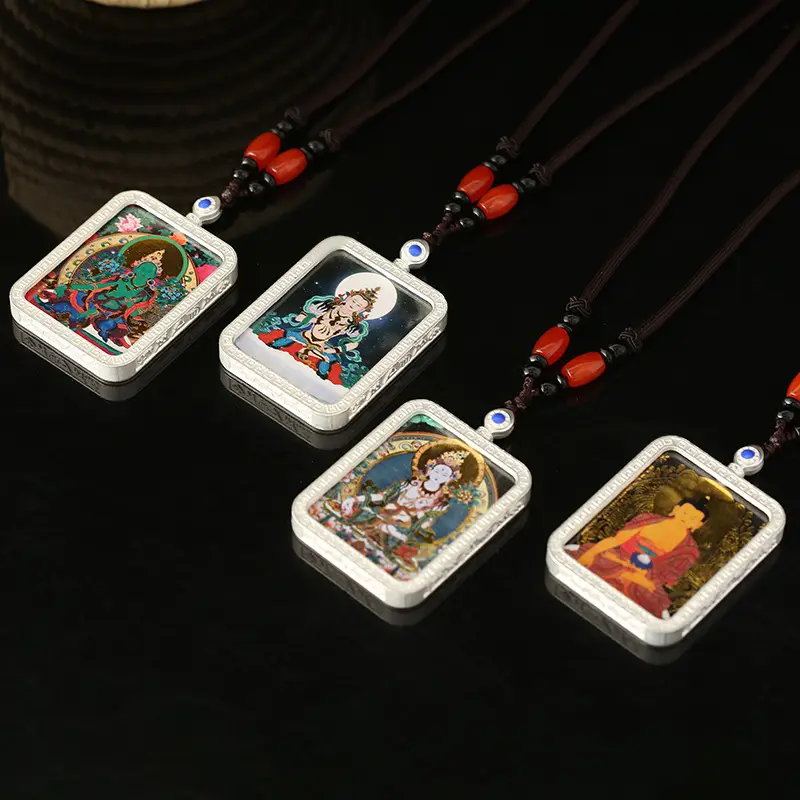 Tibetan Buddhist mandala necklace,Sacred geometry Jewelry Spiritual gift Tibetan silver Tibetan Tangka Buddha Pendant Necklace