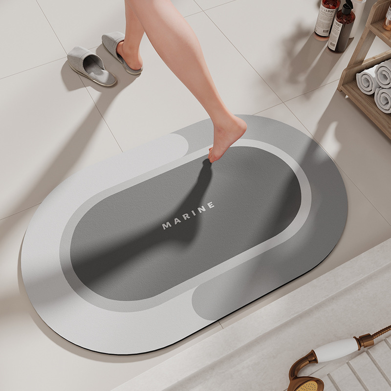 Tapis de bain en terre de diatomées - Morandi ovale gris clair