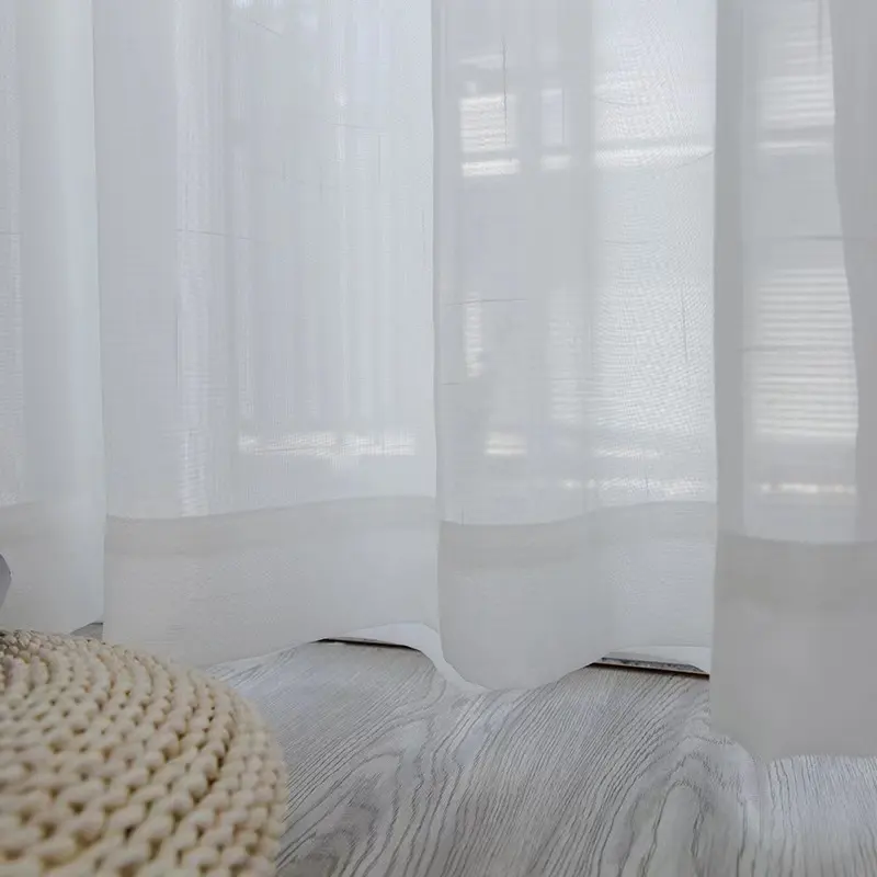 Panneaux de rideaux transparents chambre décoration de la maison panneaux de Voile solides avec anneau haut blanc Tulle rideau prêt à l'emploi