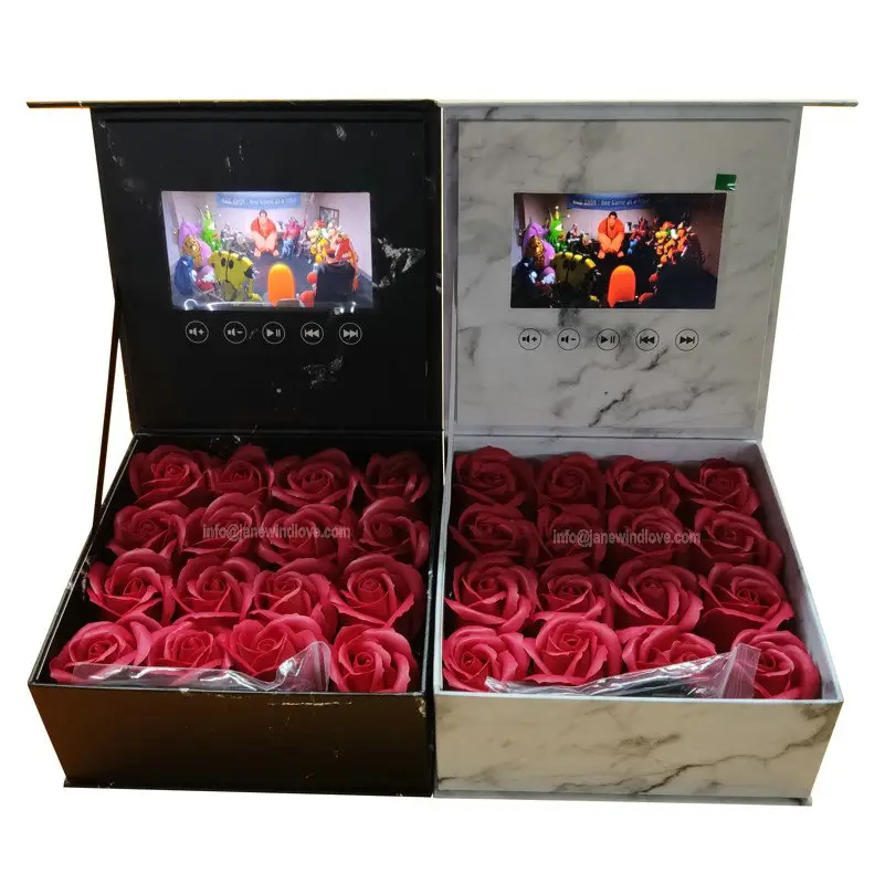 2021 en popüler lcd hediyeler ebedi güller çiçekler korunmuş gül lcd video hediye kutusu kağıt zanaat kutusu ile 4.3 5 inç lcd ekran