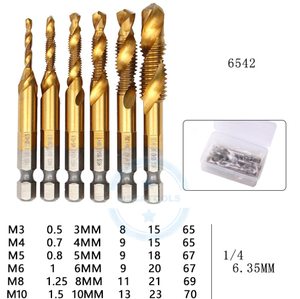 6pcs高速钢6542镀钛公制六角螺纹m3-m10组合丝锥金属钻孔钻头组 - Product Image 1