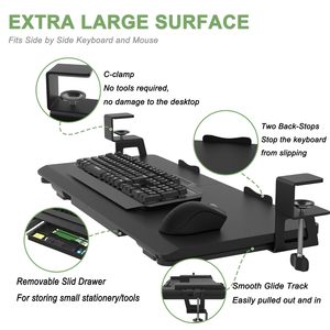 11.8 Inch Large Size Tray Desk Adjustable Pull <strong>Keyboard</strong> <strong>Mouse</strong> Tray Sturdy C-Clamp Mount Platform for Home Office <strong>Computer</strong> <strong>Use</strong> - Product Image 6